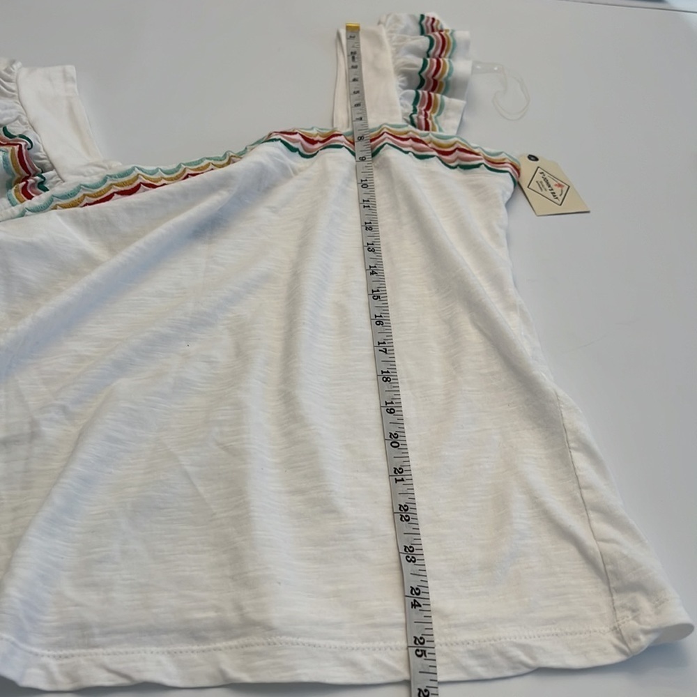 ST. John’s Bay white square neck multi- color edge ruffle sleeve tank size M NWT - Picture 11 of 12